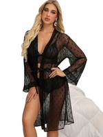 X1360 Offre Spéciale 3 pièces Floral maille soutien-gorge et culotte ensemble voir à travers Robe Femme sensuelle Robe de bain Sexy vêtements de nuit Mature Lingerie ensemble