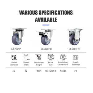 Durável 304 Aço Inoxidável Rodízio de Alto desempenho Mobilidade Cinza TPR 75 mm Rodízio Rodas Médio Duty Castor para Prateleiras - Product Image 4