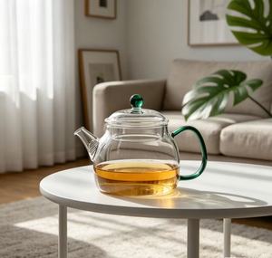 Théière en verre OEM en gros avec poignée colorée, carafe et bouilloire en verre résistant à <span class=keywords><strong>la</strong></span> chaleur pour <span class=keywords><strong>la</strong></span> consommation quotidienne au bureau et en cuisine - Product Image 4