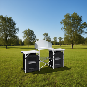 Cuisine de camping portable et pliable en métal, ustensiles de cuisine d'extérieur pliables avec pare-vent et poches pour cuisinière à gaz et à induction - Product Image 2