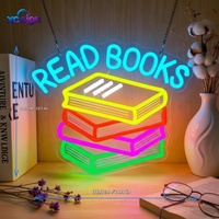 Enseigne néon LED 'Lire des livres' avec livres empilés, panneau arrière en acrylique, alimentation USB, décoration murale pour bureau, bibliothèque, librairie, bâtiments