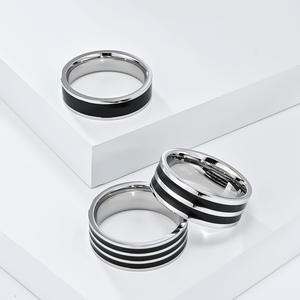 European American Style Minimalist Luxury 8Mm 18K Gold Plated Titanium Steel <b>Ring</b> Unisex Couple Jewelry - Product Image 3