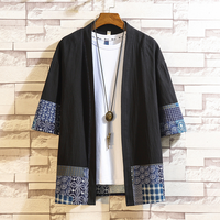Vestes Kimono Homme M-5XL, Cardigan Léger Décontracté en Mélange Coton-Lin, Manches Courtes, Ouvert sur le Devant, Respirant, Lavé, Service OEM