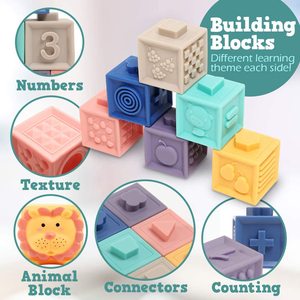12 pièces caoutchouc PVC Silicone texturé tactile main presser sensoriel bébé jouets anneau de dentition empilage blocs souples Animal <span class=keywords><strong>Cube</strong></span> - Product Image 4