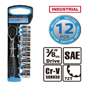 For 12-Piece 1/4'' 3/8'' 1/2'' <strong>Ratchet</strong> 72-Teeth Socket <strong>Wrench</strong> Set with 1pc Extension Bar &amp; 10pc SAE Sockets-DIY OEM - Product Image 3