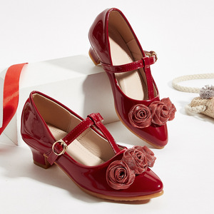 Chaussures de fête et de mariage pour filles, rouges et roses, à talons hauts, bout pointu, style Mary Jane, pour anniversaire et scène - Product Image 1