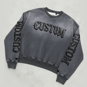 เสื้อสเวตเชิ้ตคอกลมผู้ชายแบบหนา 400 GSM ล้างสีแบบแอซิดวอช แต่งลายปัก 3 มิติ รับผลิตตามแบบ OEM สไตล์สตรีทแวร์ - Product Image 1