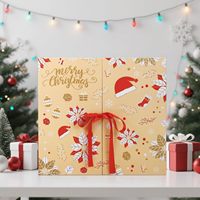 Boîte-cadeau de Noël en carton rigide doré SD avec finition mate de ruban rouge en relief à double porte pour la décoration de fête