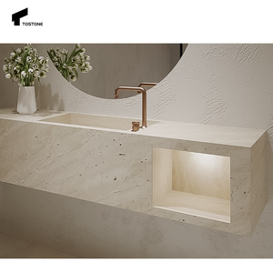 Tostone tùy chỉnh đánh bóng màu be tự nhiên travertine tấm cho nhà bếp phòng tắm tường treo rửa lưu vực Vanity đầu bồn rửa - Product Image 1
