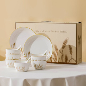 Hot-Selling Nordic Style Disposable Ceramic Tableware Set Plant Pattern <b>Dinnerware</b> for Home Parties and Kitchen Use for Gifts - Product Image 5