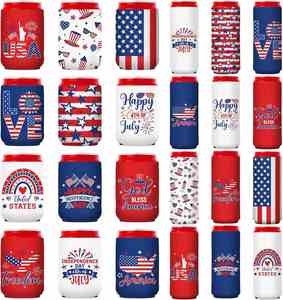 Refroidisseur de canettes de bière personnalisé en néoprène isolé de 12 oz, motif drapeau américain, pour le 4 juillet, Jour de l'Indépendance des États-Unis - Product Image 1