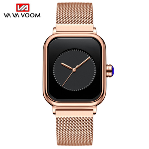 Montre carrée de luxe pour femmes, tendance, couleur or rose, cadran noir, montre-bracelet à quartz avec bracelet en silicone pour un usage quotidien, cadeau - Product Image 3