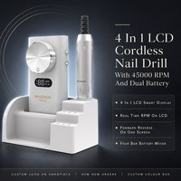 OEM Ponceuse à ongles sans fil 4-en-1 45000 tr/min avec écran LCD, double batterie 1200 mAh, 8 embouts par charge, pour importateurs