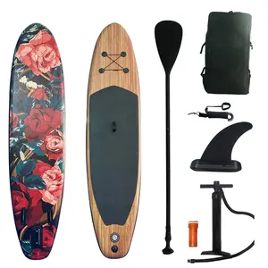 2022 Günstige Holzmaserung aufblasbares Angeln Sup Surf Skate Board mit Js Paddle Board Surfbrett mit Griffen Griff Stand Up Boards