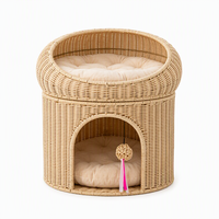 YAOYUE Nid pour chat tressé double couche en rotin naturel et herbe de gourde, avec coussins en coton PP et jouet boule suspendue, nettoyage facile