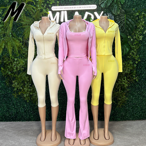 Ensemble de vêtements formels trois pièces pour femmes Milady, veste à capuche en nylon, débardeur style gilet avec trous pour les pouces, pantalon évasé, tenue de <span class=keywords><strong>fitness</strong></span> et de yoga - Product Image 3