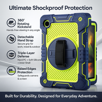 Étui antichoc à trois couches pour Samsung Galaxy Tab A9 8,7 pouces avec rotation à 360° °   Support rotatif avec sangle de transport et housse de protection