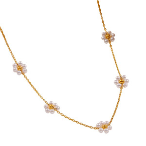 Conjunto de Collar y Pulsera de Perlas Hechas a Mano en Acero Inoxidable |   Joyería Floral con Cuentas Delicadas |   Estilo INS Impermeable y Resistente a la Decoloración - Product Image 5