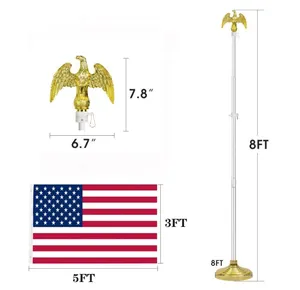 Promosi luar tugas berat aluminium emas tiang bendera rumah 6 kaki tiang bendera dengan elang
