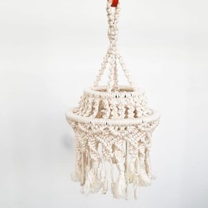 Abat-jour tissé bohème fait main écologique, antistatique, 100% coton, pompons artificiels, accessoires muraux vintage - Product Image 1