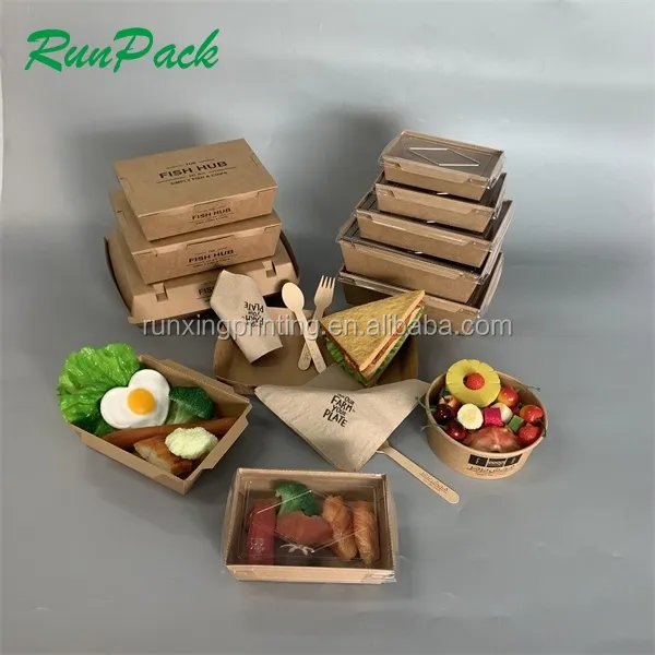 Özel deluxe Compostable çevre dostu kağıt kutuları Fast paket servis kutusu gıda ambalajı