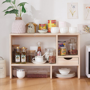 Wooden <b>Desktop</b> Storage <b>Shelf</b> 3 Tier With Drawer For Kitchen Office Organizing - Product Image 1