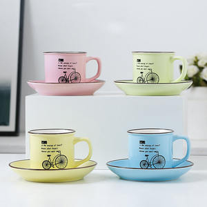 Juego de Taza y Platillo de Café de Cerámica, Tamaño Pequeño, Estilo Nórdico Minimalista, Patrón de Dibujos Animados Mate, Forma Redonda - Product Image 2