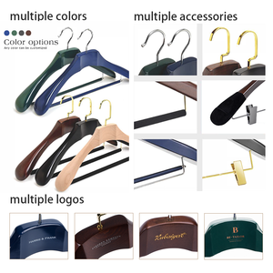 Cintres en bois marron personnalisés avec logo, cintres de luxe à épaules larges pour costumes et pantalons avec barre antidérapante floquée - Product Image 6