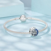 OEM Moon Tree Plata 925 Argent Gravé Zircon Luxe Charme Western Personnalisé Creux Bracelet Diy Fabrication de Bijoux Perle Charms