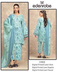Edenrobe Unstiched Digital Printed Lawn 3 Piece Salwar Kameez Women's Traditional Casual Wear Summer Regular Fit Floral Design - Product Image 3