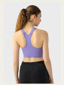 New One-piece Zip-up Sports Vest Crop Top Pad High Strength Shock-proof Running Fitness Wear Push-up Yoga Bra For Women