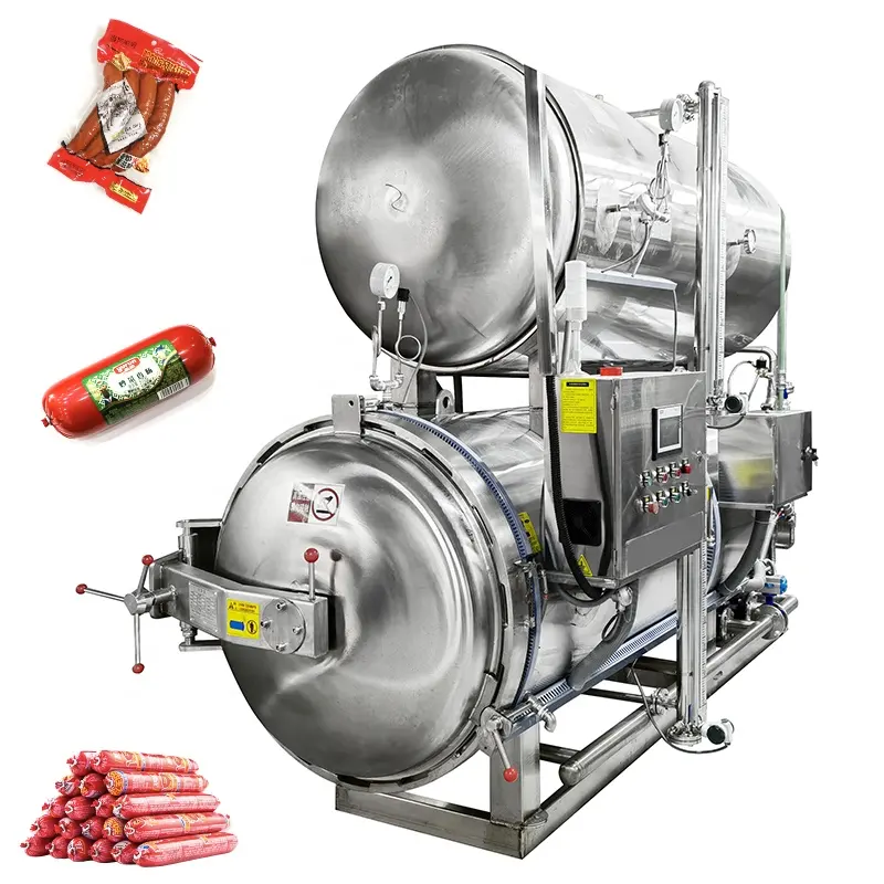 Horizontal kommerzieller lebensmittel-Industriedampf Fleischsterilisator Autoclave-Sterilisator Wasserspray-Retro