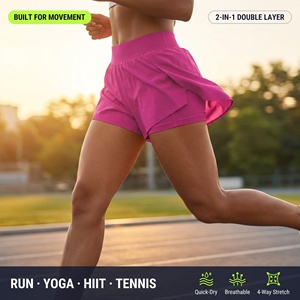 Shorts de course pour femmes 2 en 1 respirants à séchage rapide, double couche, taille haute, ceinture élastique, shorts de sport pour la salle de sport - Product Image 3
