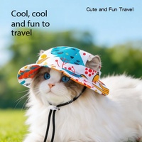 Adjustable Cotton Pet Bucket Hat with Ear Holes for Sun Protection Outdoor Walking Breathable Fisherman Cap Cute Print Beach Hat