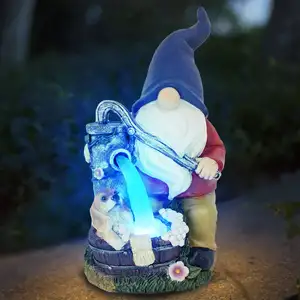 Kreative Garten elfen statue mit Hunde harz Zwerg dekorative Ornamente Außenhof Rasen Solar Led Licht Gnom Statue