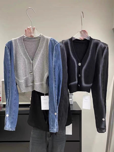 <span class=keywords><strong>Traje</strong></span> de primavera para mujer 2024 nuevo cárdigan informal blusa pantalones de mezclilla conjunto a juego elegante suéter de punto Jeans 2 piezas - Product Image 5