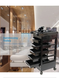 Chariot de rangement portable multi-niveaux en plastique noir pour salon de beauté et <span class=keywords><strong>coiffure</strong></span> - Product Image 6