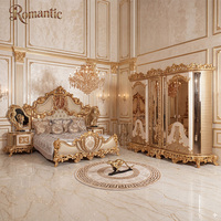Luxuriöses Türkisches Bett im Champagner-Gold-Stil mit Handgeschnitztem Holz-Schlafzimmermöbel-Set für Apartments, Königliche Villen und Palastdekoration