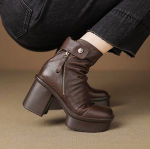 Botas Chelsea Impermeables de Cuero Vacuno con Patrón Sólido, Forro de Piel de Oveja, Botas de Invierno para Mujer con Cierre, por Encima de la Rodilla, Punta Puntiaguda, Tacón de Cuña, Nuevas - Product Image 2