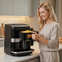 Friteuse à air électrique sans huile en acier inoxydable, double panier classique 10-15L, écran tactile, fonction cuisson, pour usage domestique, modèle français
