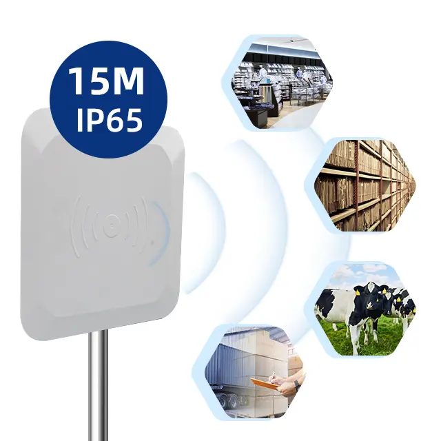 Park yönetimi için 8dbi anten erişim kontrolü kart okuyucu ile uzun menzilli 8dbi entegre UHF RFID okuyucu Impinj E710