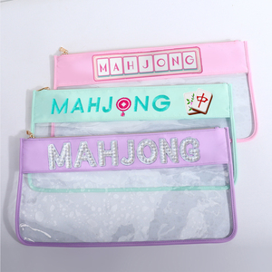 Transparante <span class=keywords><strong>Pvc</strong></span> Raam Nylon Top Mahjong Tegels Opbergtas Grote Capaciteit Doorzichtige Vinyl Platte Rits Mahj Tas Gestikte Mahjong Tas - Product Image 1