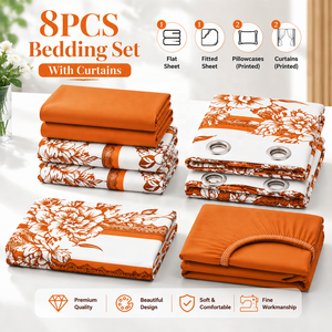 En stock : Ensemble de draps 8 pièces avec rideaux, taille King, drap plat et drap-housse, <span class=keywords><strong>literie</strong></span> de luxe de bonne qualité - Product Image 2