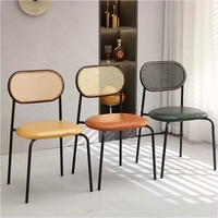 Chaise de salle à manger de style nordique moderne, siège en cuir et dossier en rotin canné, empilable, pour la maison, le bureau, l'hôtel, le restaurant