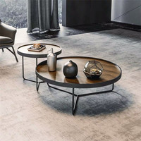 Ensemble de tables basses en bois de style minimaliste moderne, 3 pièces, tables gigognes pour canapé, meubles de maison avec accents métalliques pour le salon