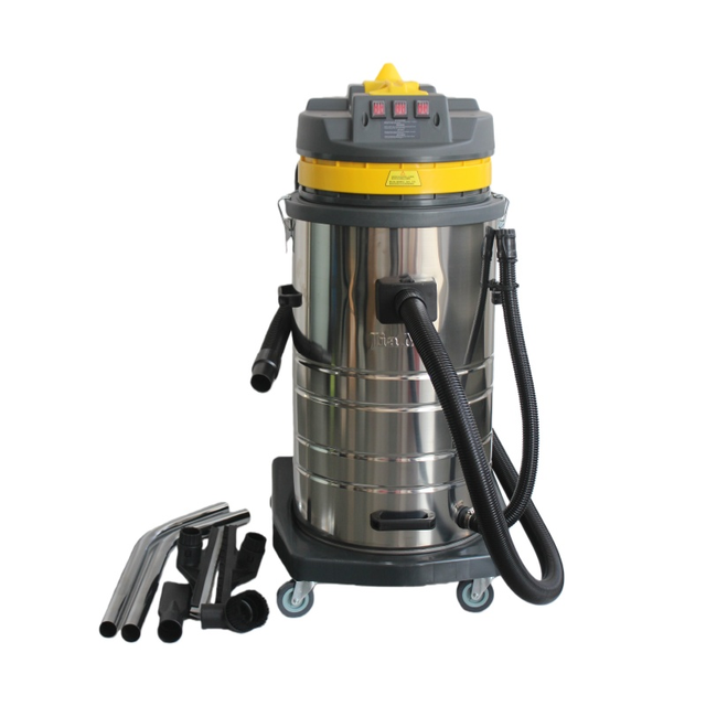 Professional Wet and Dry Vacuum Cleaner with Triple Motor System for Industrial Cleaning