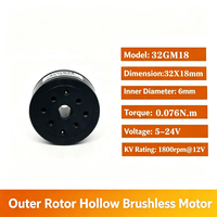 Moteur BLDC à rotor externe et arbre creux 32GM18 5-24V 0.076Nm 1800RPM pour LiDAR, applications médicales, robotique industrielle, articulations de robots, cardanes et automatisation