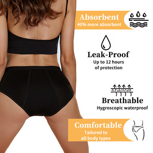 Bamboo Fiber Print High-Cut for <strong>Panties</strong> Women <strong>Plus</strong> <strong>Size</strong> Mid Rise 4-Layer Absorbent Anti-Leak Reusable Menstrual Underwear - Product Image 3