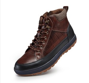 מכירה חמה לחורף עור בריטי סִגְנוֹן לגברים אמצע השוק עמיד למים נעלי הליכה נושמות לנשימה צבע אחיד ללא החלקה גיד בקר חם - Product Image 6