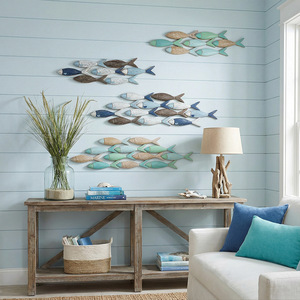 Mediterranean 3D Fish Wall Hanging Blue Wooden Home <b>Decor</b> Horizontal Irregular Shape - Product Image 3